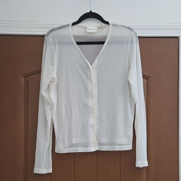 Christie & Jill Sheer White Button Down Long Sleeve Size XL - Picture 1 of 6